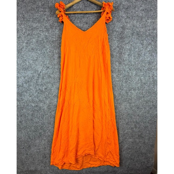 Vince Camuto Maxi Dress Womens Medium Orange Summer Ruffled Strap Beachy - Picture 2 of 5